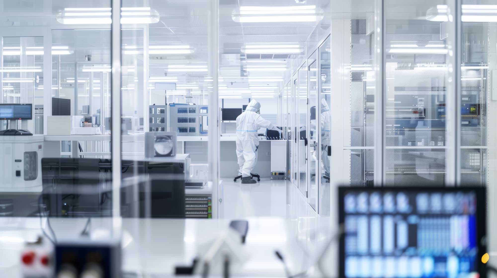 A technician in a cleanroom suit at the facility where Upsalite® magnesium carbonate is produced